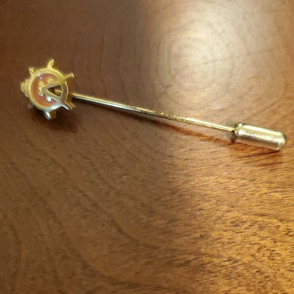 Vintage Gold Tone and Pink Enamel Ladybug Stick Hat Pin